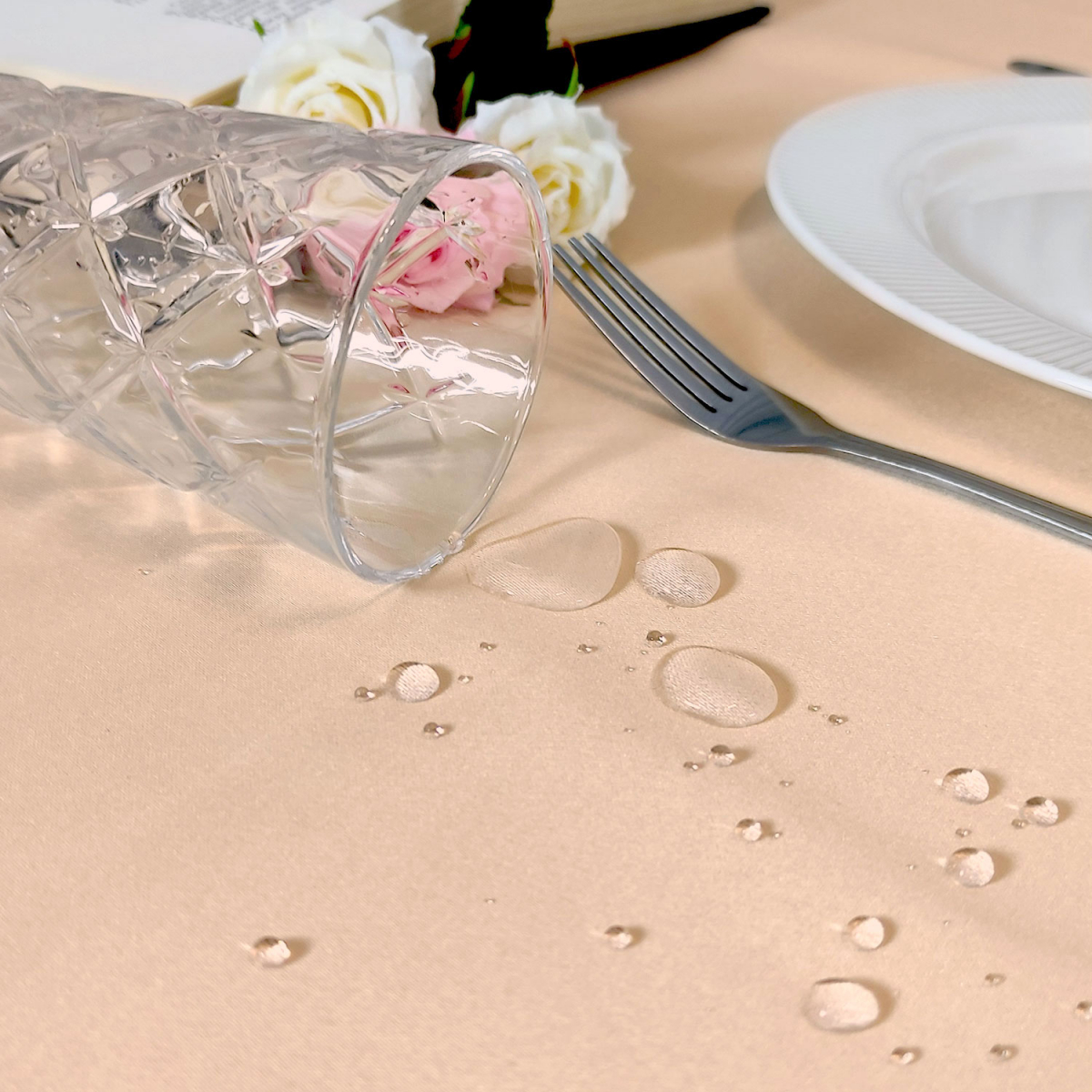 Скатерть d-240 см. цвет бежевый без рисунка с пропиткой от загрязнений ткань Журавинка Скатерть d-240 см. цвет бежевый без рисунка с пропиткой от загрязнений ткань Журавинка