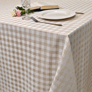 Скатерть 120x160 см. цвет натуральный лён дизайн 2765 клетка ВИШИ с водоотталкивающей пропиткой