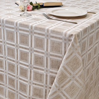 Скатерть 120x120 см. цвет натуральный лён дизайн 2766 клетка с водоотталкивающей пропиткой