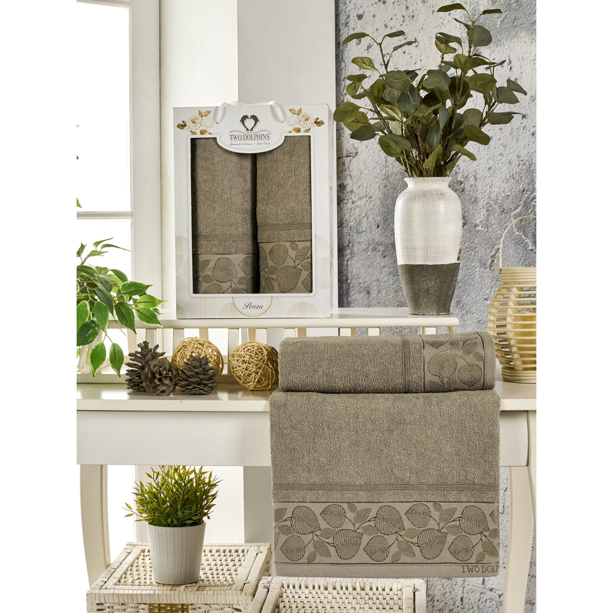 Набор полотенец 2 шт. TWO DOLPHINS 50x90+70х140 см. арт. TWO DOLPHINS-11800-Сер Набор полотенец 2 шт. TWO DOLPHINS 50x90+70х140 см. арт. TWO DOLPHINS-11800-Сер